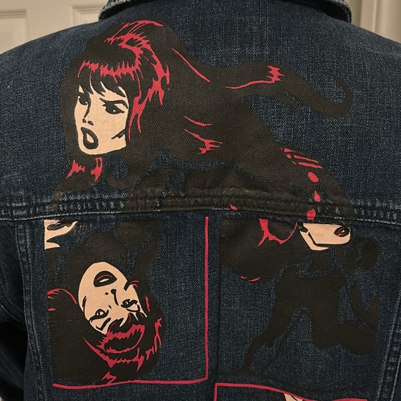 VINTAGE MARVEL COMICS LEE PAINTED LONG ZIP TO SHORT JEAN JACKET LEE BUTTONS MED - Picture 5 of 12